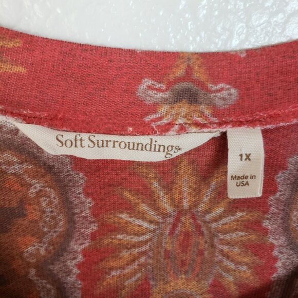 Soft Surroundings Bohemian Paisley Floral Print Knit Top Pullover size 1X - Picture 4 of 10